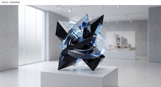 Scultura astratta in vetro, simbolo di precisione digitale